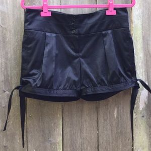 Bobby J Black Satin Pleated Shorts Ties At Leg 7